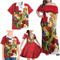Hawaii And Tonga Family Matching Off Shoulder Maxi Dress and Hawaiian Shirt King Kalakaua Tribal Gecko Tongan Ngatu LT14 - Polynesian Pride