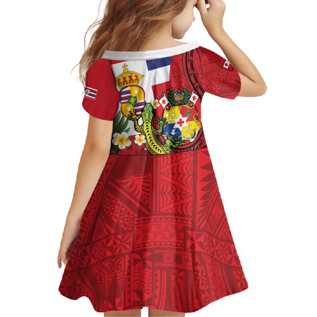 Hawaii And Tonga Family Matching Tank Maxi Dress and Hawaiian Shirt King Kalakaua Tribal Gecko Tongan Ngatu