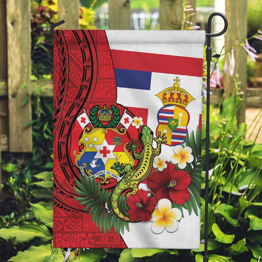Hawaii And Tonga Garden Flag King Kalakaua Tribal Gecko Tongan Ngatu LT14 Garden Flag Red - Polynesian Pride