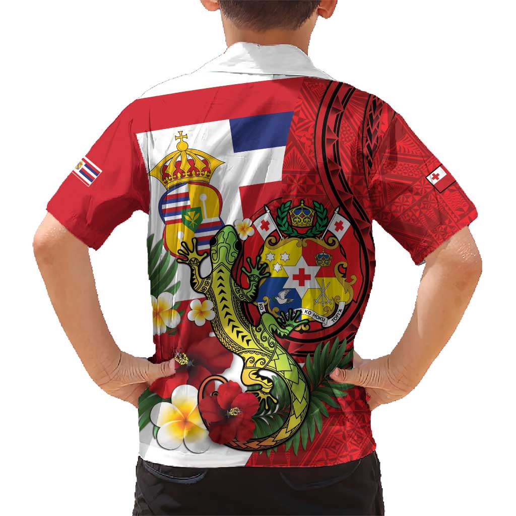 Hawaii And Tonga Kid Hawaiian Shirt King Kalakaua Tribal Gecko Tongan Ngatu LT14 - Polynesian Pride