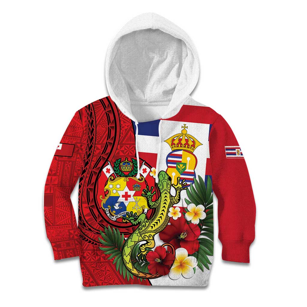 Hawaii And Tonga Kid Hoodie King Kalakaua Tribal Gecko Tongan Ngatu LT14 Hoodie Red - Polynesian Pride