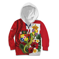 Hawaii And Tonga Kid Hoodie King Kalakaua Tribal Gecko Tongan Ngatu LT14 Zip Hoodie Red - Polynesian Pride