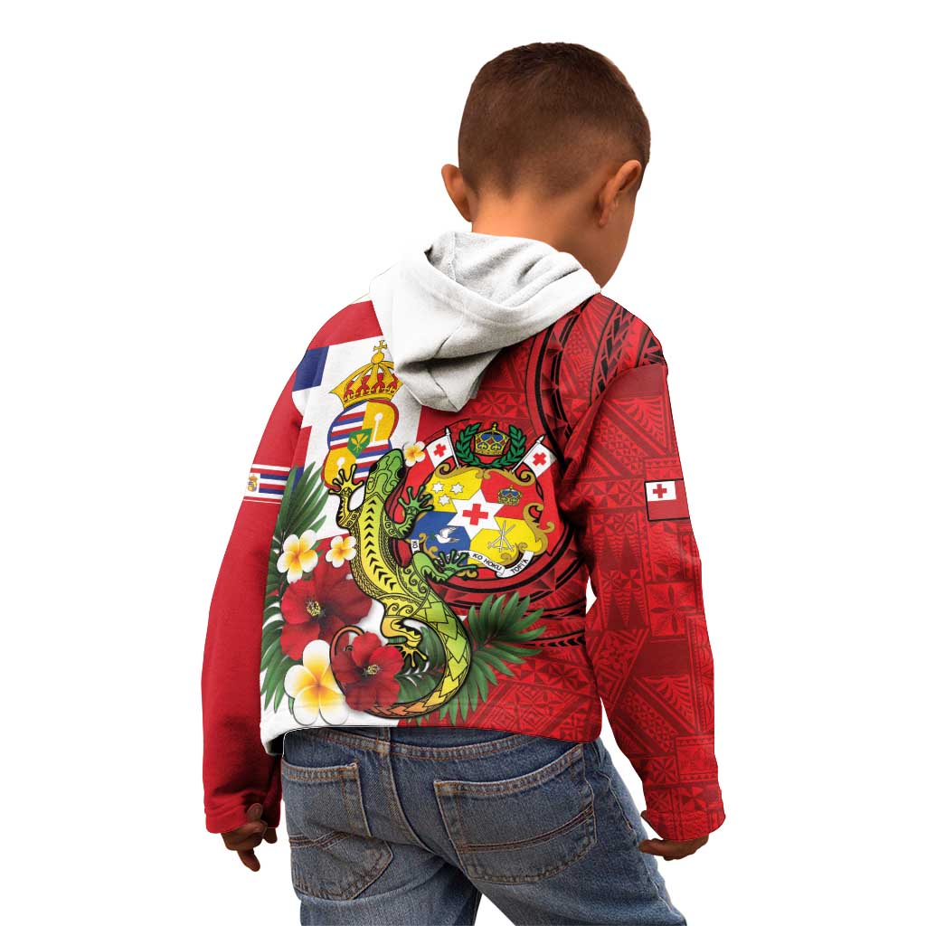 Hawaii And Tonga Kid Hoodie King Kalakaua Tribal Gecko Tongan Ngatu LT14 - Polynesian Pride