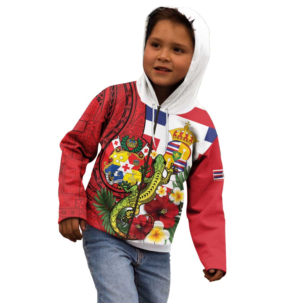 Hawaii And Tonga Kid Hoodie King Kalakaua Tribal Gecko Tongan Ngatu LT14 - Polynesian Pride