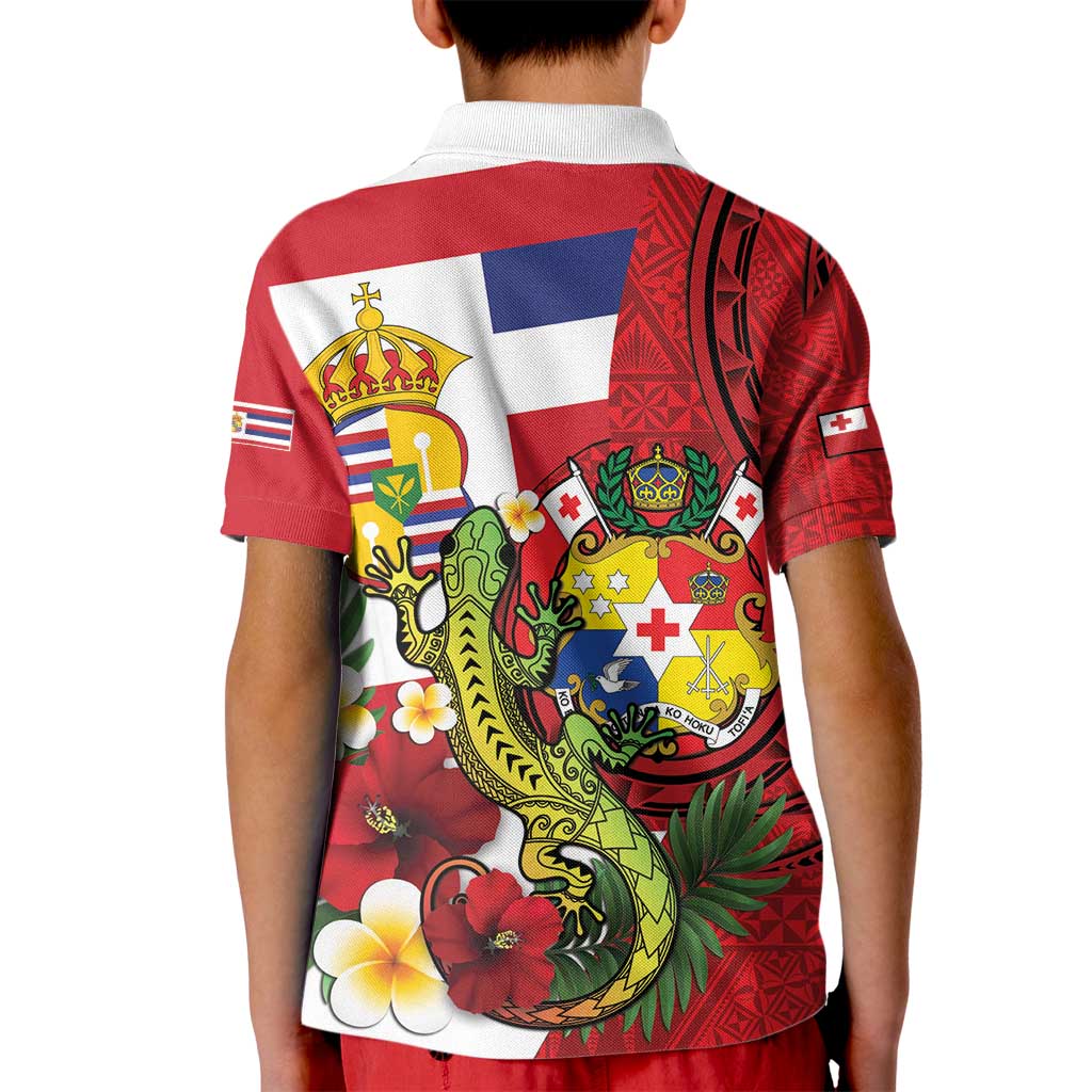 Hawaii And Tonga Kid Polo Shirt King Kalakaua Tribal Gecko Tongan Ngatu LT14 - Polynesian Pride
