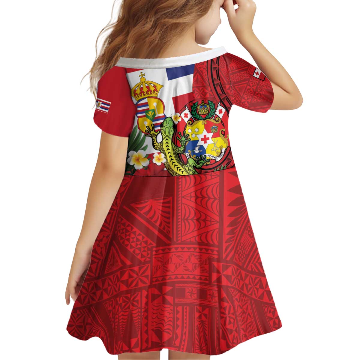 Hawaii And Tonga Kid Short Sleeve Dress King Kalakaua Tribal Gecko Tongan Ngatu LT14 - Polynesian Pride