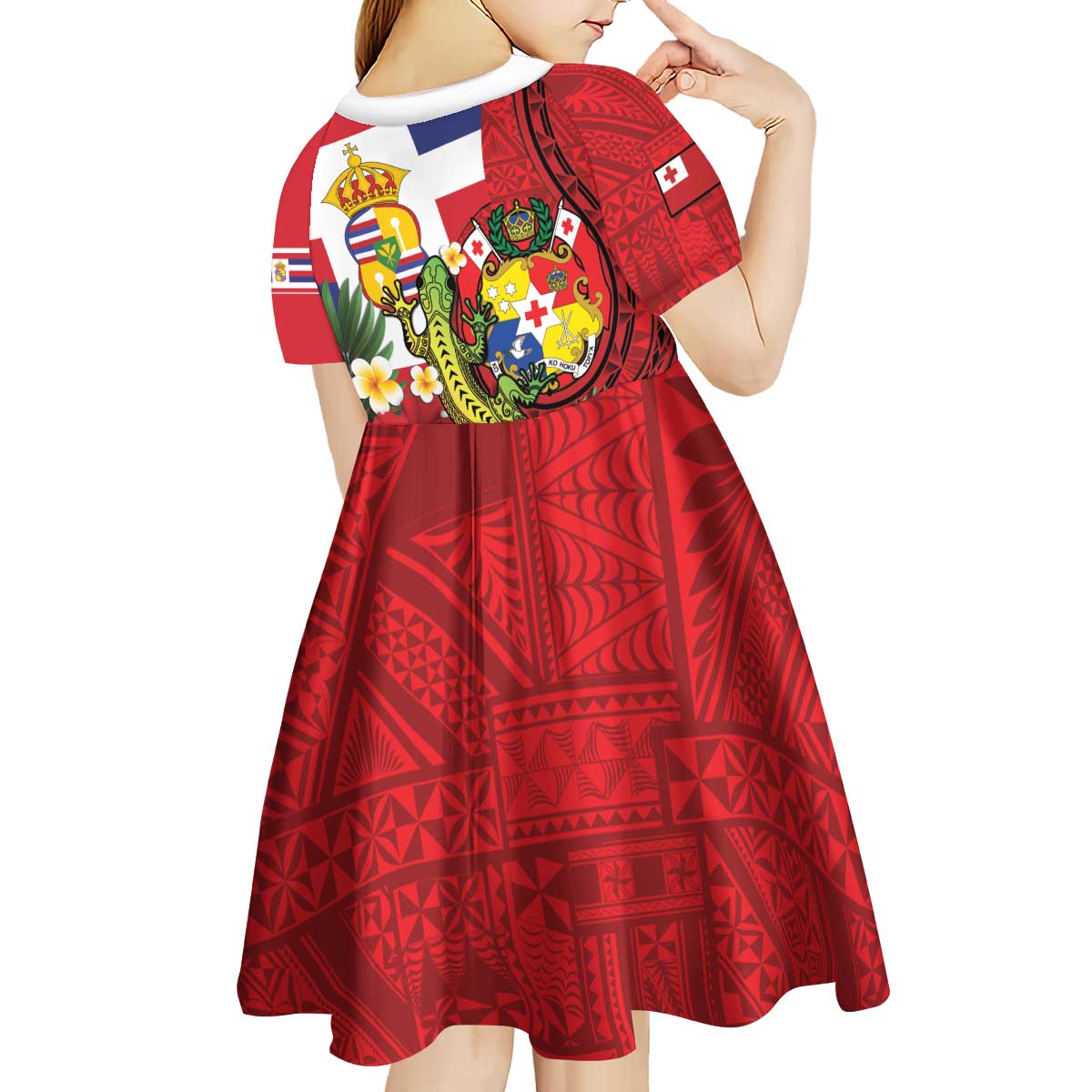 Hawaii And Tonga Kid Short Sleeve Dress King Kalakaua Tribal Gecko Tongan Ngatu LT14 - Polynesian Pride