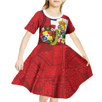 Hawaii And Tonga Kid Short Sleeve Dress King Kalakaua Tribal Gecko Tongan Ngatu LT14 - Polynesian Pride