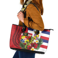 Hawaii And Tonga Leather Tote Bag King Kalakaua Tribal Gecko Tongan Ngatu LT14 Red - Polynesian Pride