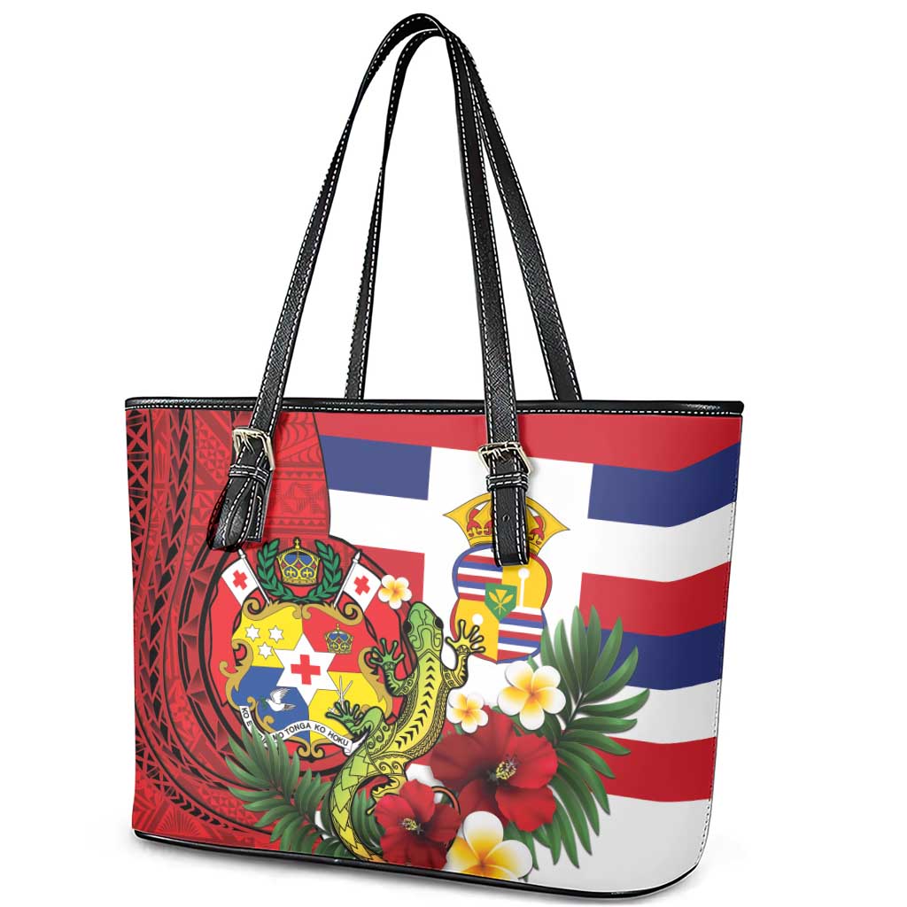 Hawaii And Tonga Leather Tote Bag King Kalakaua Tribal Gecko Tongan Ngatu LT14 - Polynesian Pride
