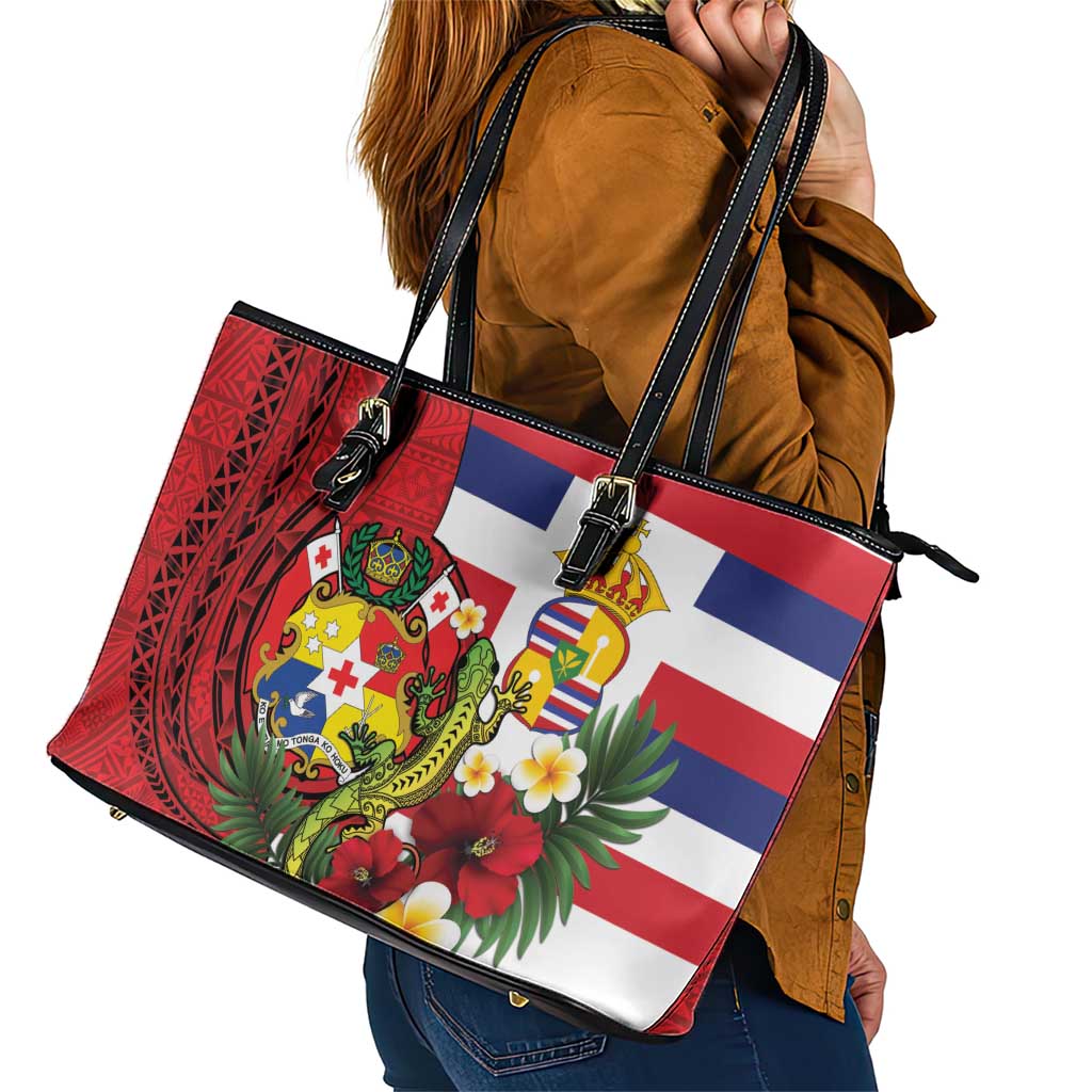 Hawaii And Tonga Leather Tote Bag King Kalakaua Tribal Gecko Tongan Ngatu LT14 - Polynesian Pride