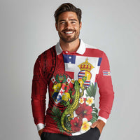 Hawaii And Tonga Long Sleeve Polo Shirt King Kalakaua Tribal Gecko Tongan Ngatu LT14 - Polynesian Pride