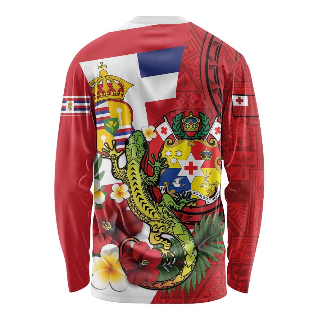 Hawaii And Tonga Long Sleeve Shirt King Kalakaua Tribal Gecko Tongan Ngatu LT14 - Polynesian Pride