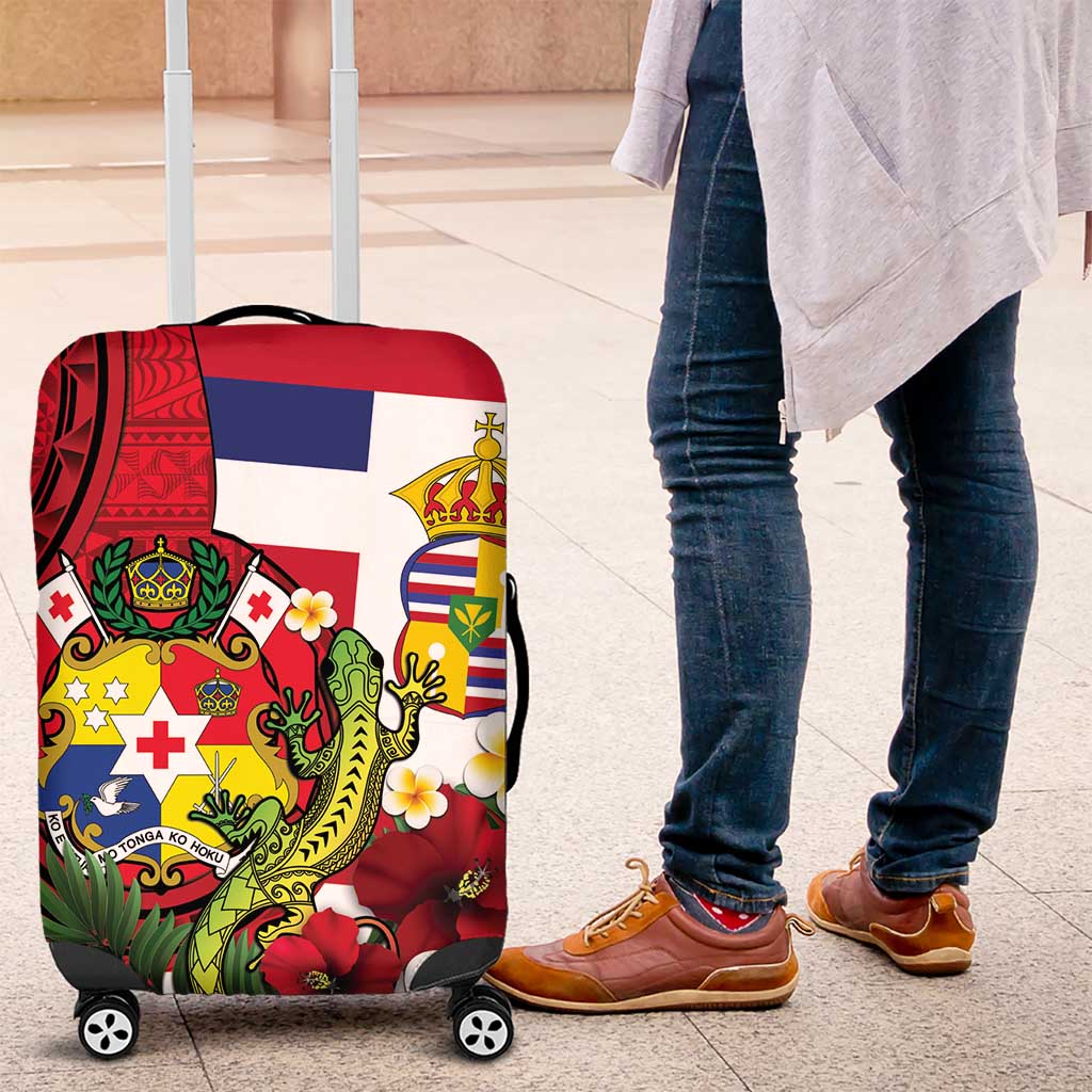 Hawaii And Tonga Luggage Cover King Kalakaua Tribal Gecko Tongan Ngatu LT14 Red - Polynesian Pride