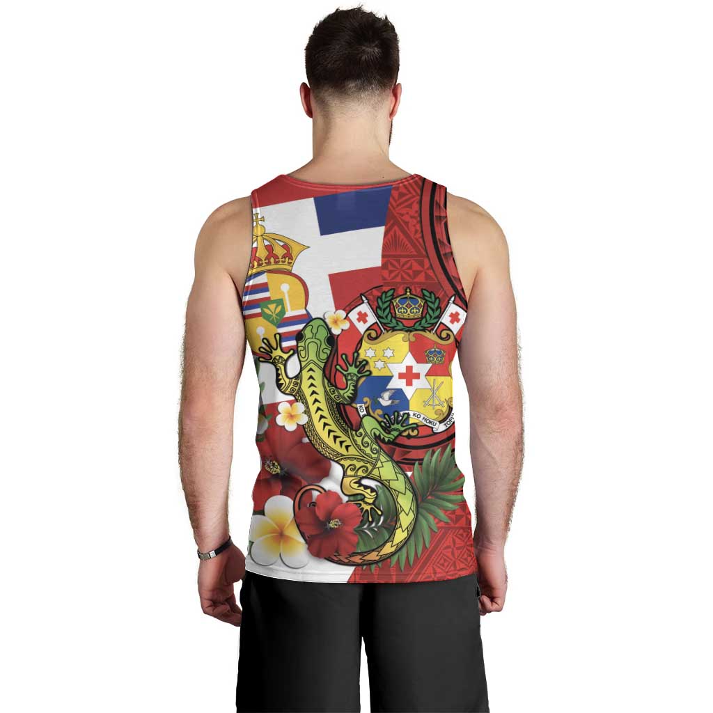 Hawaii And Tonga Men Tank Top King Kalakaua Tribal Gecko Tongan Ngatu LT14 - Polynesian Pride