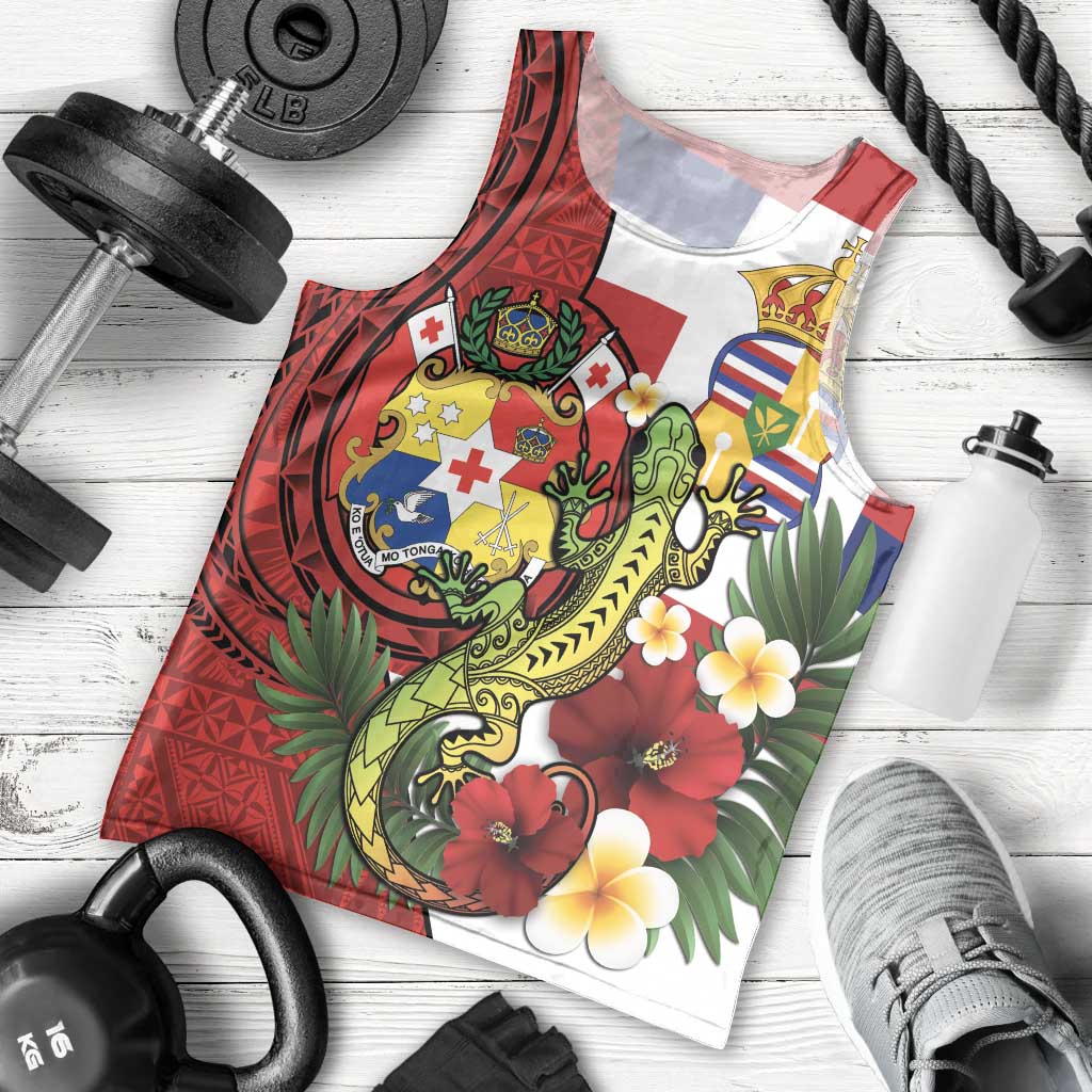 Hawaii And Tonga Men Tank Top King Kalakaua Tribal Gecko Tongan Ngatu LT14 - Polynesian Pride