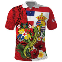 Hawaii And Tonga Polo Shirt King Kalakaua Tribal Gecko Tongan Ngatu LT14 Red - Polynesian Pride