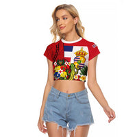 Hawaii And Tonga Raglan Cropped T Shirt King Kalakaua Tribal Gecko Tongan Ngatu LT14 Female Red - Polynesian Pride