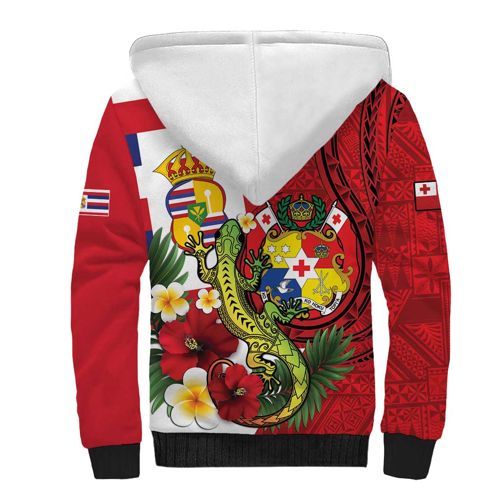 Hawaii And Tonga Sherpa Hoodie King Kalakaua Tribal Gecko Tongan Ngatu LT14 - Polynesian Pride