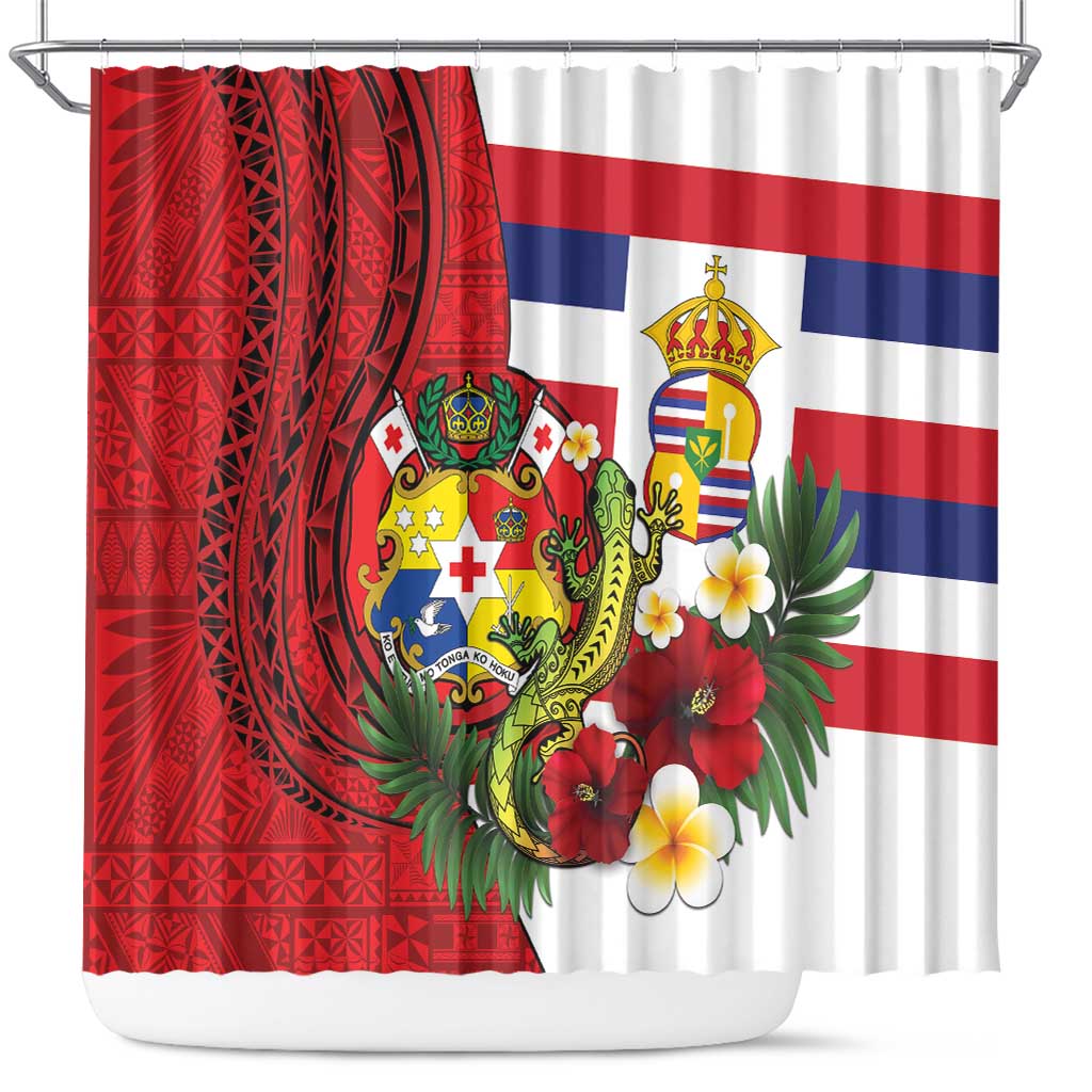 Hawaii And Tonga Shower Curtain King Kalakaua Tribal Gecko Tongan Ngatu LT14 Red - Polynesian Pride