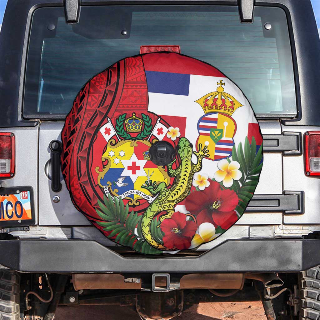 Hawaii And Tonga Spare Tire Cover King Kalakaua Tribal Gecko Tongan Ngatu LT14 Red - Polynesian Pride