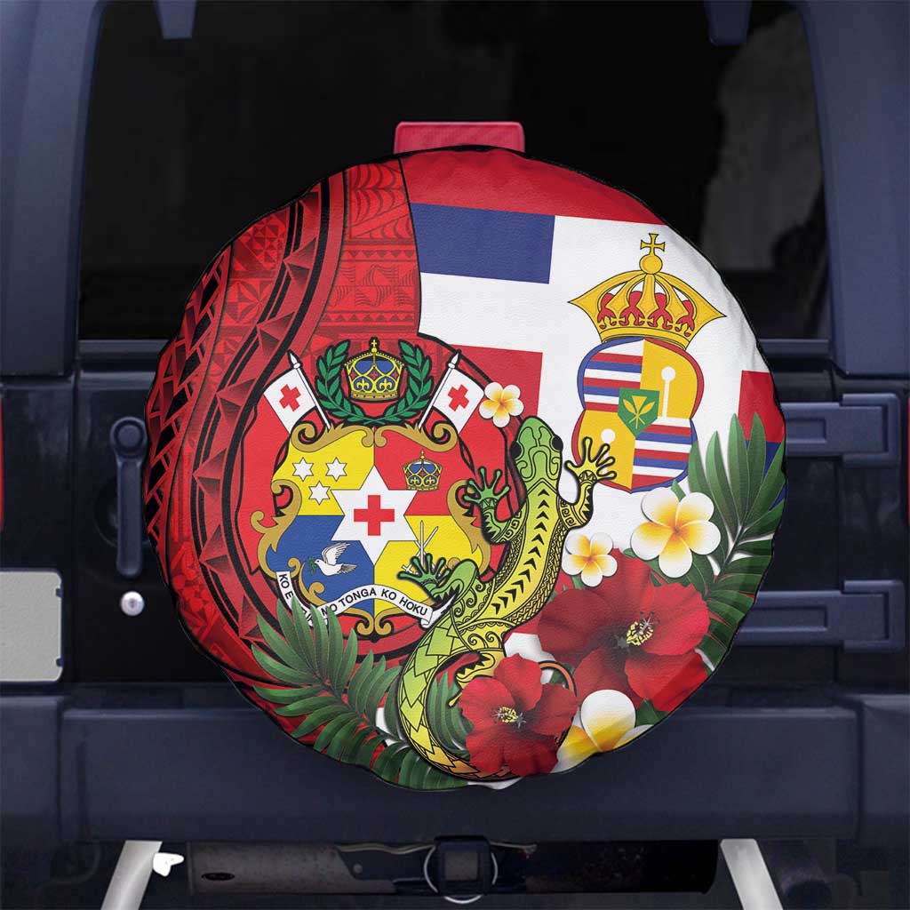 Hawaii And Tonga Spare Tire Cover King Kalakaua Tribal Gecko Tongan Ngatu LT14 No hole Red - Polynesian Pride