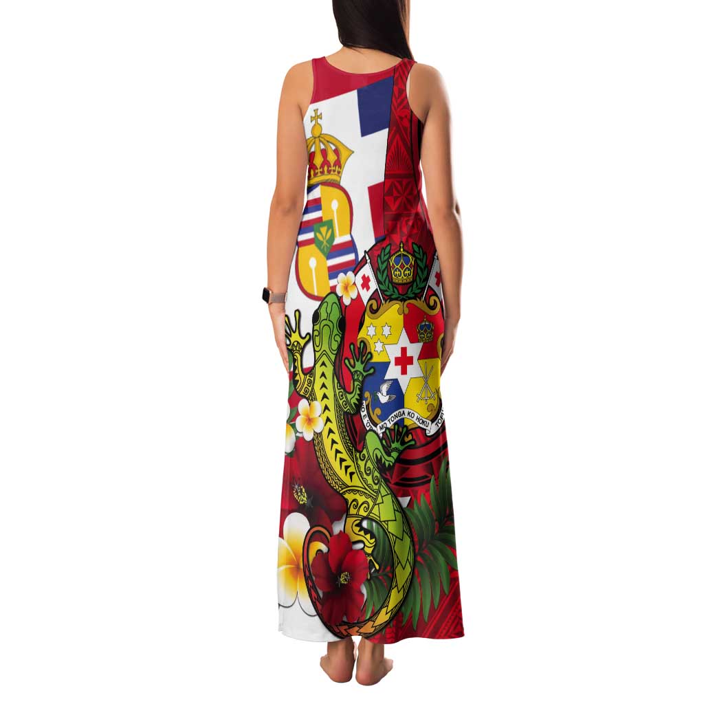 Hawaii And Tonga Tank Maxi Dress King Kalakaua Tribal Gecko Tongan Ngatu LT14 - Polynesian Pride
