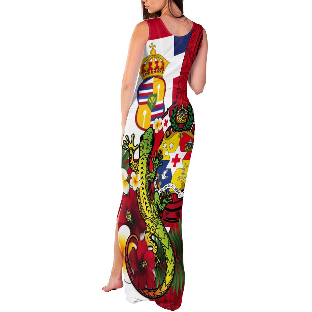 Hawaii And Tonga Tank Maxi Dress King Kalakaua Tribal Gecko Tongan Ngatu LT14 - Polynesian Pride