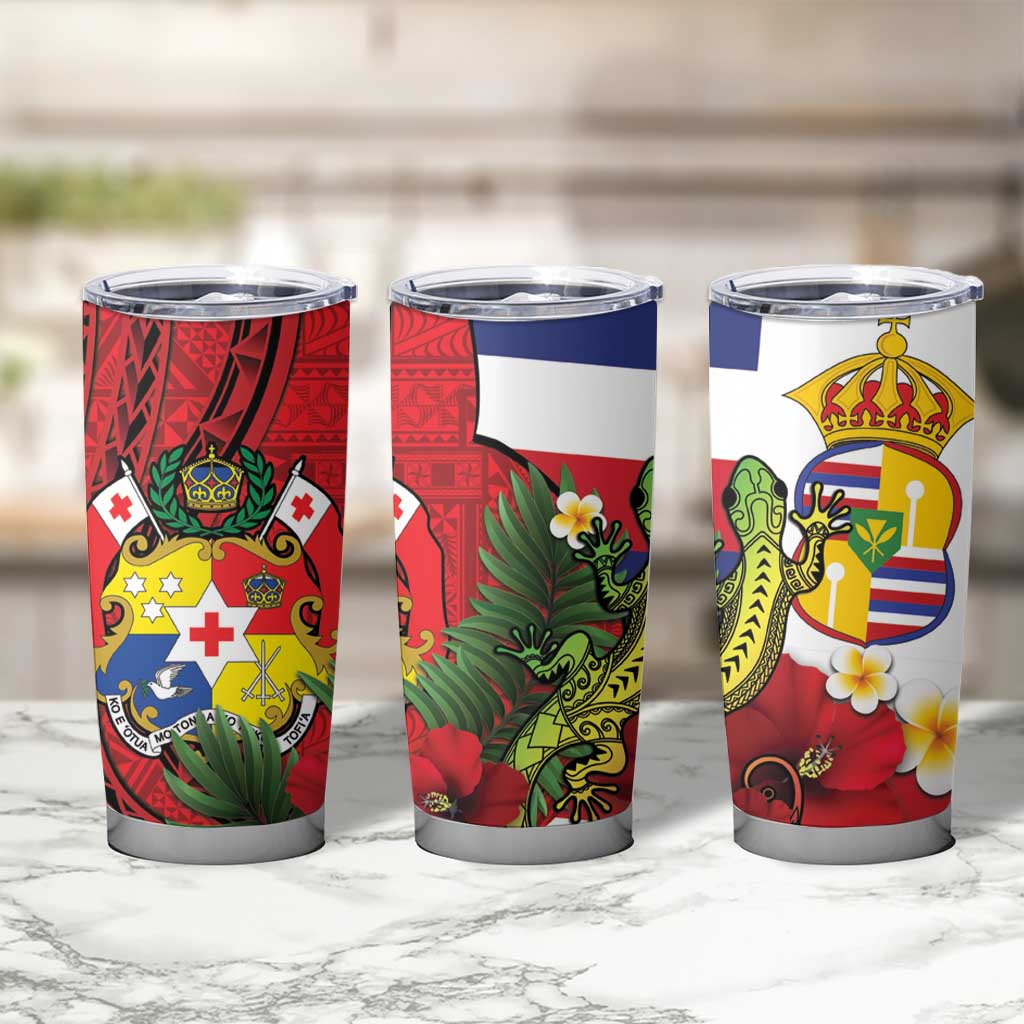 Hawaii And Tonga Tumbler Cup King Kalakaua Tribal Gecko Tongan Ngatu LT14 - Polynesian Pride