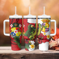 Hawaii And Tonga Tumbler With Handle King Kalakaua Tribal Gecko Tongan Ngatu LT14 - Polynesian Pride