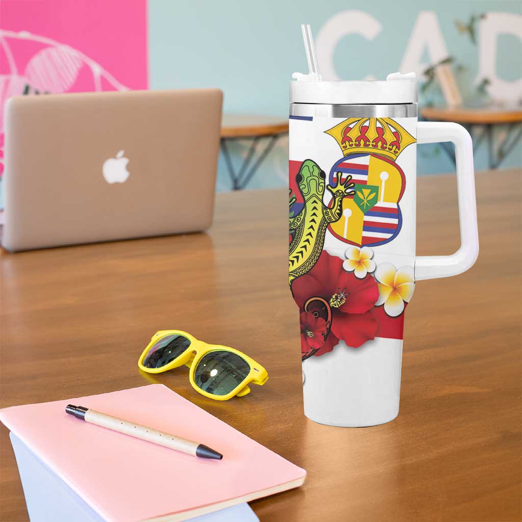 Hawaii And Tonga Tumbler With Handle King Kalakaua Tribal Gecko Tongan Ngatu LT14 - Polynesian Pride