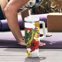 Hawaii And Tonga Tumbler With Handle King Kalakaua Tribal Gecko Tongan Ngatu LT14 - Polynesian Pride