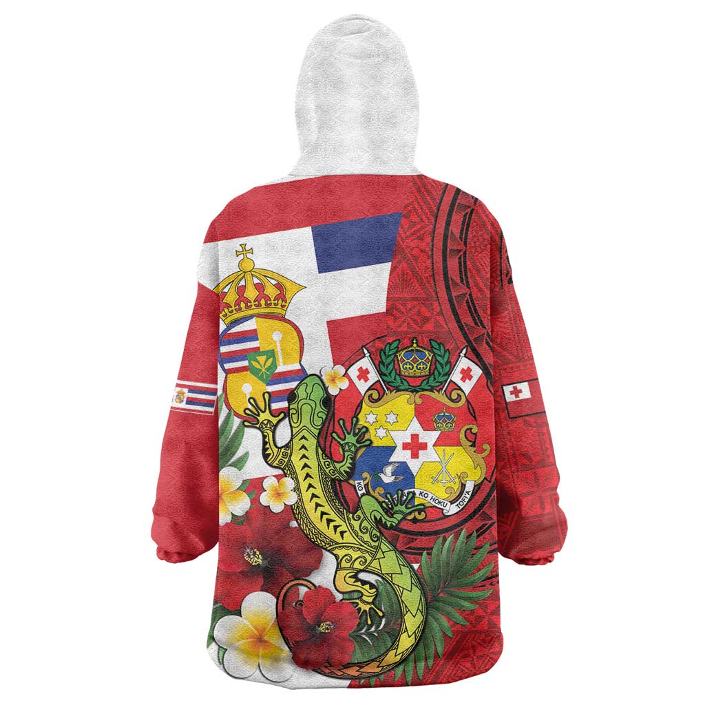 Hawaii And Tonga Wearable Blanket Hoodie King Kalakaua Tribal Gecko Tongan Ngatu LT14 - Polynesian Pride
