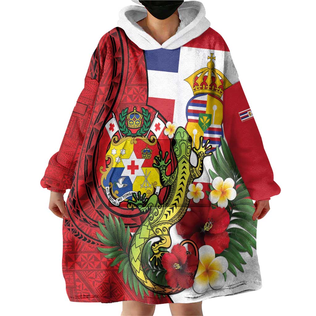 Hawaii And Tonga Wearable Blanket Hoodie King Kalakaua Tribal Gecko Tongan Ngatu LT14 - Polynesian Pride