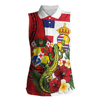 Hawaii And Tonga Women Sleeveless Polo Shirt King Kalakaua Tribal Gecko Tongan Ngatu LT14 Female Red - Polynesian Pride