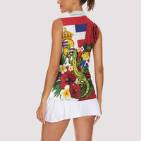 Hawaii And Tonga Women Sleeveless Polo Shirt King Kalakaua Tribal Gecko Tongan Ngatu LT14 - Polynesian Pride