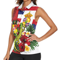 Hawaii And Tonga Women Sleeveless Polo Shirt King Kalakaua Tribal Gecko Tongan Ngatu LT14 - Polynesian Pride