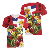 Hawaii And Tonga Women V-Neck T-Shirt King Kalakaua Tribal Gecko Tongan Ngatu LT14 - Polynesian Pride