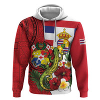 Hawaii And Tonga Zip Hoodie King Kalakaua Tribal Gecko Tongan Ngatu LT14 Pullover Hoodie Red - Polynesian Pride