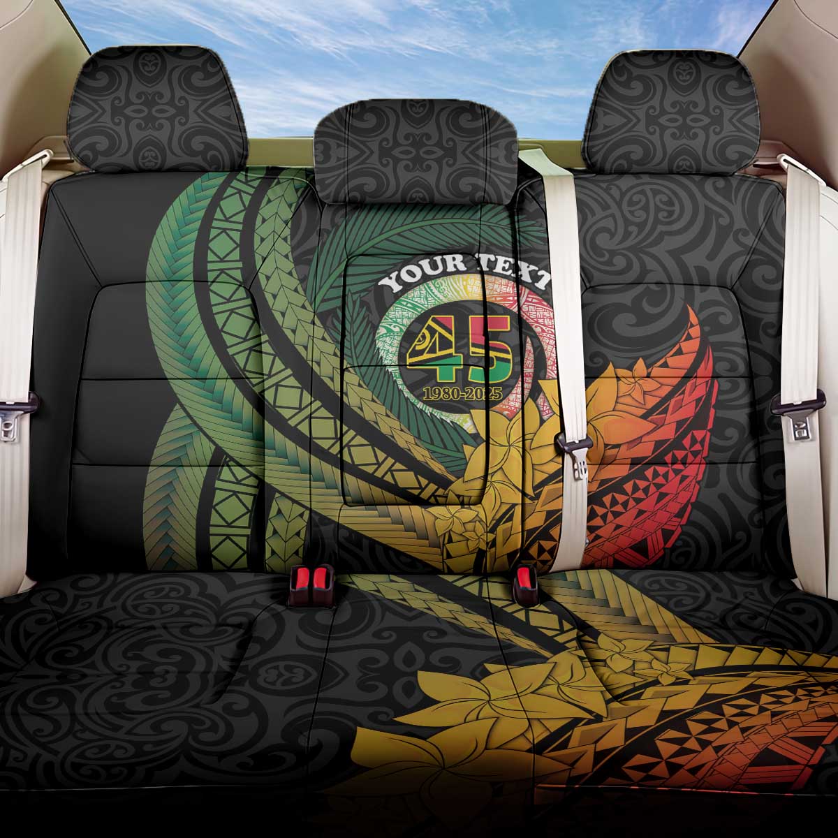 Personalised Vanuatu Independence Day Back Car Seat Cover July 30 Pig Tusk Long God Yumi Stanap LT14 One Size Black - Polynesian Pride