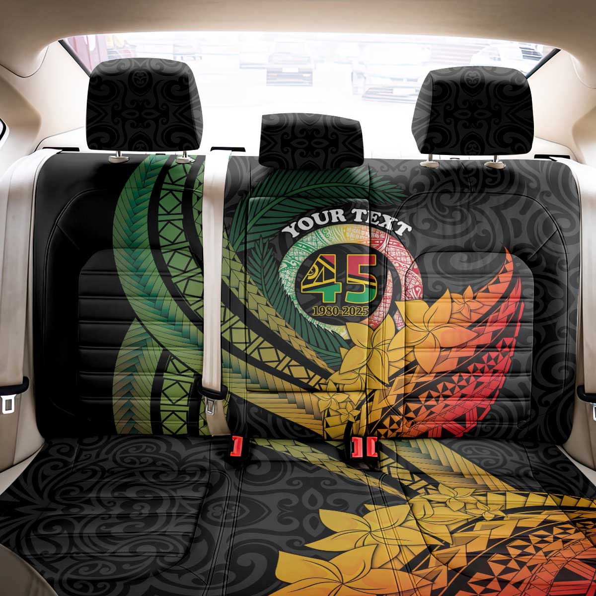 Personalised Vanuatu Independence Day Back Car Seat Cover July 30 Pig Tusk Long God Yumi Stanap LT14 - Polynesian Pride