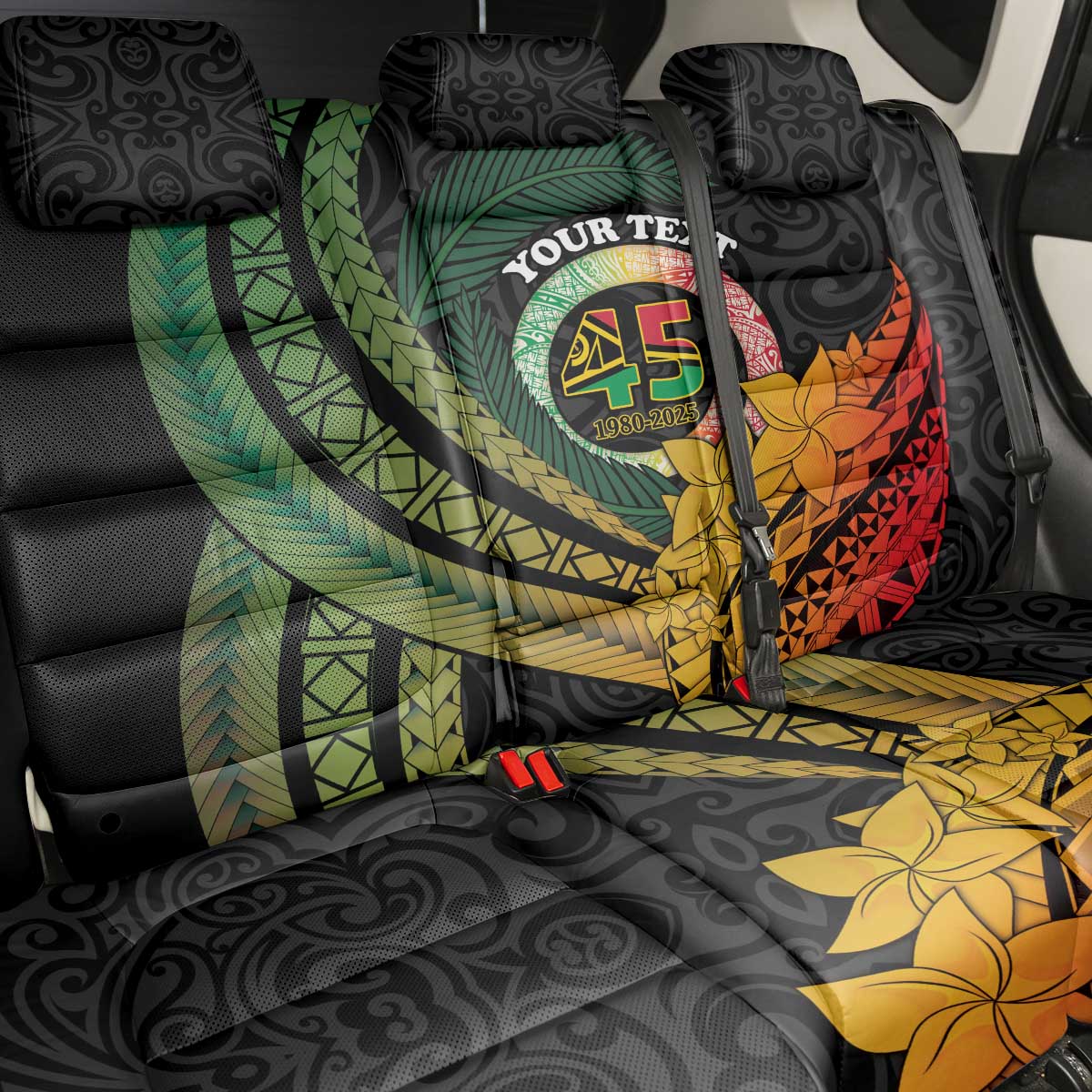 Personalised Vanuatu Independence Day Back Car Seat Cover July 30 Pig Tusk Long God Yumi Stanap LT14 - Polynesian Pride