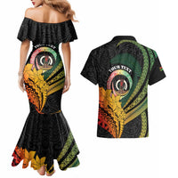 Personalised Vanuatu Independence Day Couples Matching Mermaid Dress and Hawaiian Shirt July 30 Pig Tusk Long God Yumi Stanap LT14 - Polynesian Pride