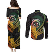 Personalised Vanuatu Independence Day Couples Matching Puletasi and Long Sleeve Button Shirt July 30 Pig Tusk Long God Yumi Stanap LT14 - Polynesian Pride