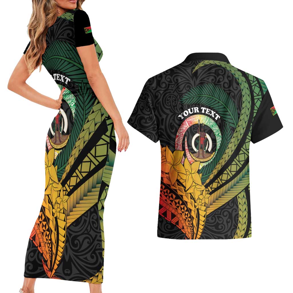 Personalised Vanuatu Independence Day Couples Matching Short Sleeve Bodycon Dress and Hawaiian Shirt July 30 Pig Tusk Long God Yumi Stanap LT14 - Polynesian Pride