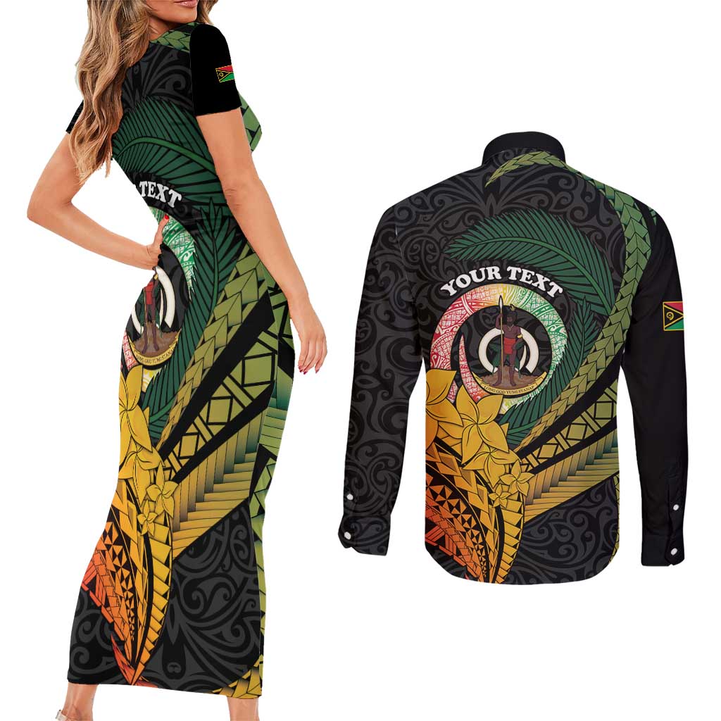 Personalised Vanuatu Independence Day Couples Matching Short Sleeve Bodycon Dress and Long Sleeve Button Shirt July 30 Pig Tusk Long God Yumi Stanap LT14 - Polynesian Pride