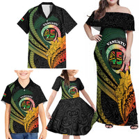 Personalised Vanuatu Independence Day Family Matching Off Shoulder Maxi Dress and Hawaiian Shirt July 30 Pig Tusk Long God Yumi Stanap LT14 - Polynesian Pride