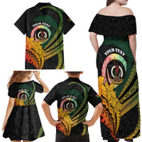 Personalised Vanuatu Independence Day Family Matching Off Shoulder Maxi Dress and Hawaiian Shirt July 30 Pig Tusk Long God Yumi Stanap LT14 - Polynesian Pride