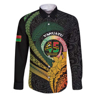 Personalised Vanuatu Independence Day Family Matching Off Shoulder Maxi Dress and Hawaiian Shirt July 30 Pig Tusk Long God Yumi Stanap LT14 Dad's Shirt - Long Sleeve Black - Polynesian Pride