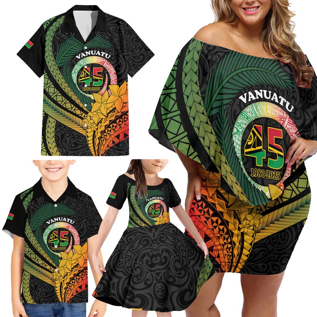 Personalised Vanuatu Independence Day Family Matching Off Shoulder Short Dress and Hawaiian Shirt July 30 Pig Tusk Long God Yumi Stanap LT14 - Polynesian Pride